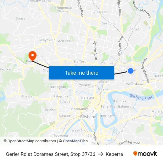 Gerler Rd at Dorames Street, Stop 37/36 to Keperra map