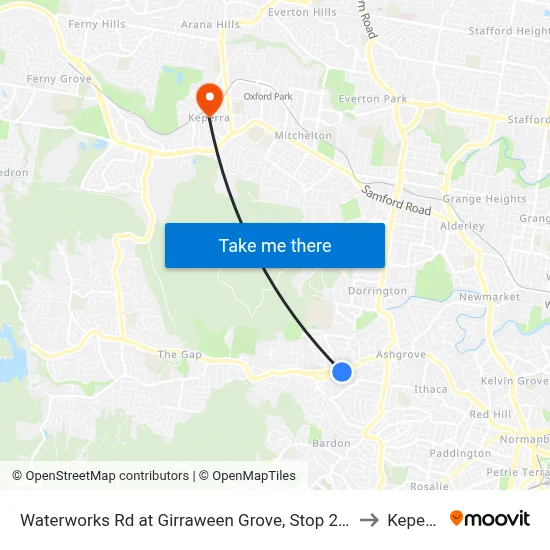 Waterworks Rd at Girraween Grove, Stop 21/22 to Keperra map