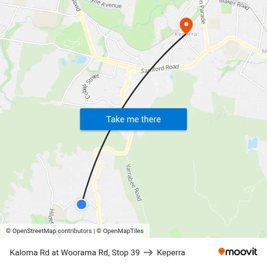 Kaloma Rd at Woorama Rd, Stop 39 to Keperra map
