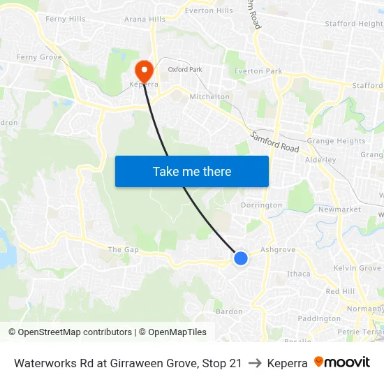 Waterworks Rd at Girraween Grove, Stop 21 to Keperra map