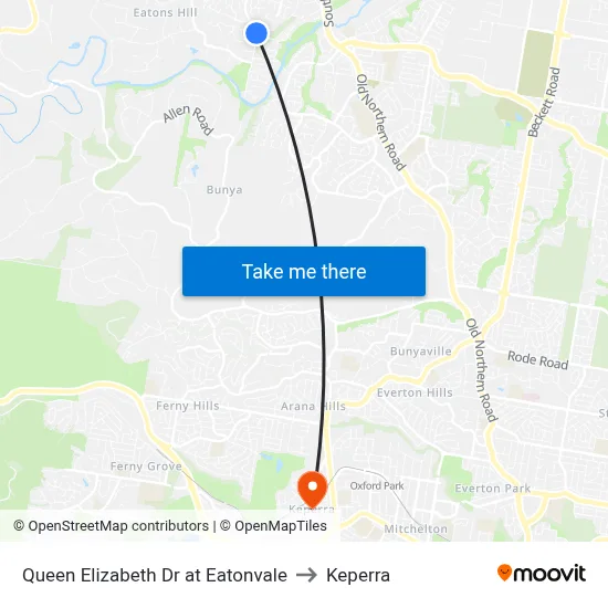 Queen Elizabeth Dr at Eatonvale to Keperra map