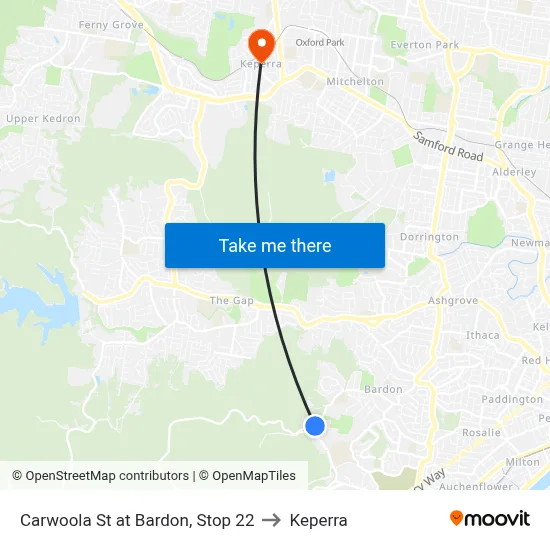 Carwoola St at Bardon, Stop 22 to Keperra map