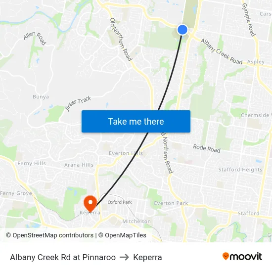 Albany Creek Rd at Pinnaroo to Keperra map
