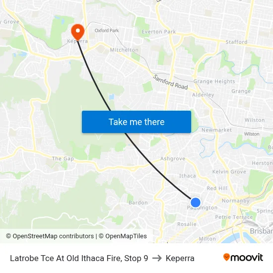Latrobe Tce At Old Ithaca Fire, Stop 9 to Keperra map