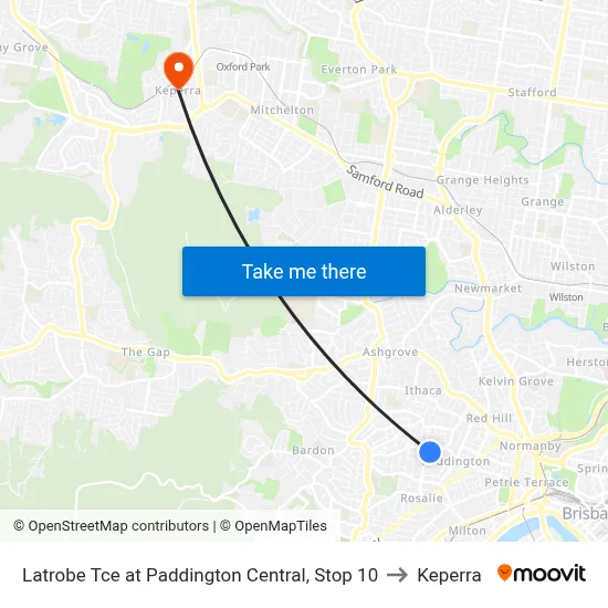 Latrobe Tce at Paddington Central, Stop 10 to Keperra map