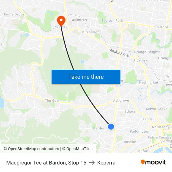 Macgregor Tce at Bardon, Stop 15 to Keperra map