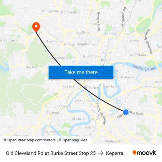 Old Cleveland Rd at Burke Street Stop 25 to Keperra map