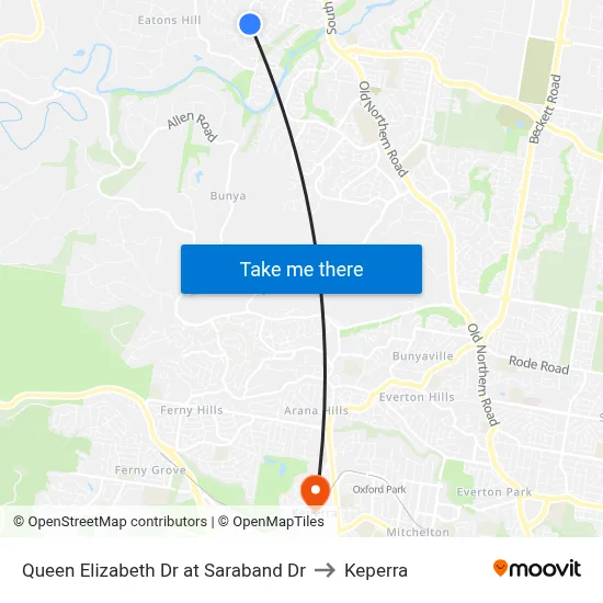 Queen Elizabeth Dr at Saraband Dr to Keperra map