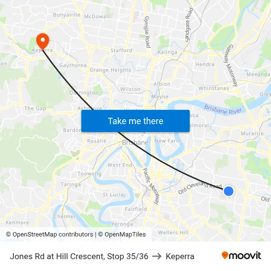 Jones Rd at Hill Crescent, Stop 35/36 to Keperra map