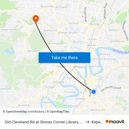 Old Cleveland Rd at Stones Corner Library, Stop 17 to Keperra map
