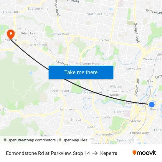 Edmondstone Rd at Parkview, Stop 14 to Keperra map