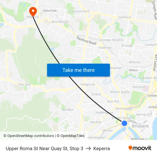 Upper Roma St Near Quay St, Stop 3 to Keperra map