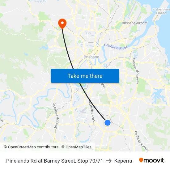 Pinelands Rd at Barney Street, Stop 70/71 to Keperra map