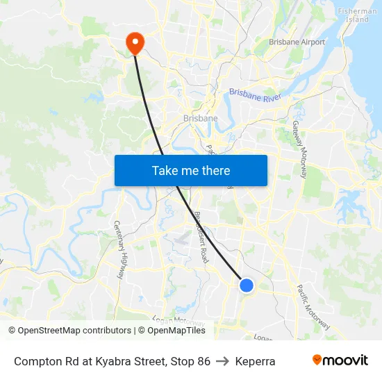 Compton Rd at Kyabra Street, Stop 86 to Keperra map