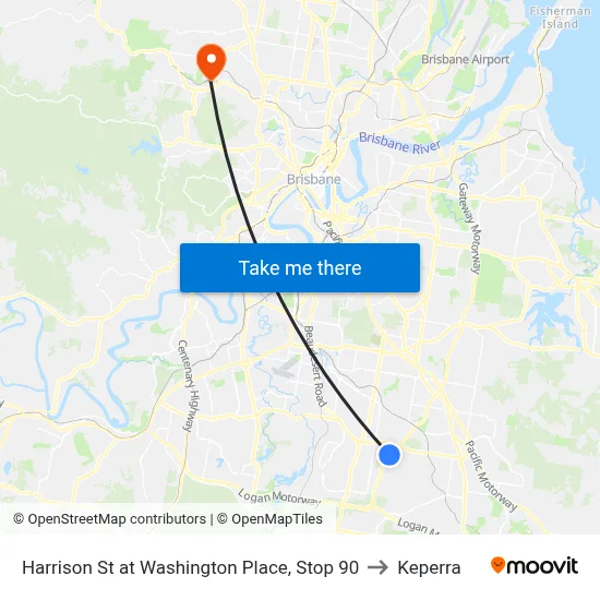 Harrison St at Washington Place, Stop 90 to Keperra map