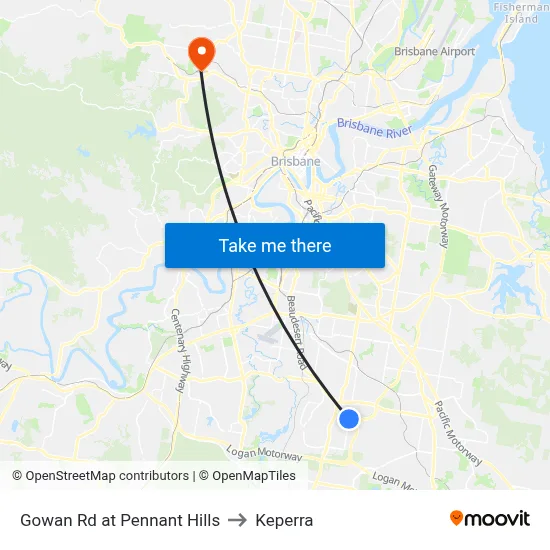 Gowan Rd at Pennant Hills to Keperra map