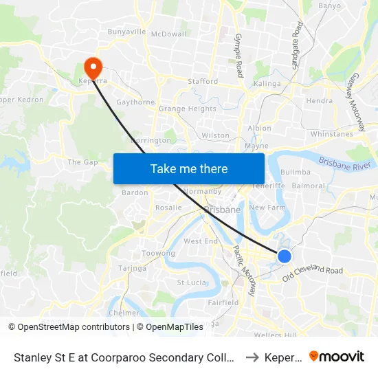 Stanley St E at Coorparoo Secondary College to Keperra map