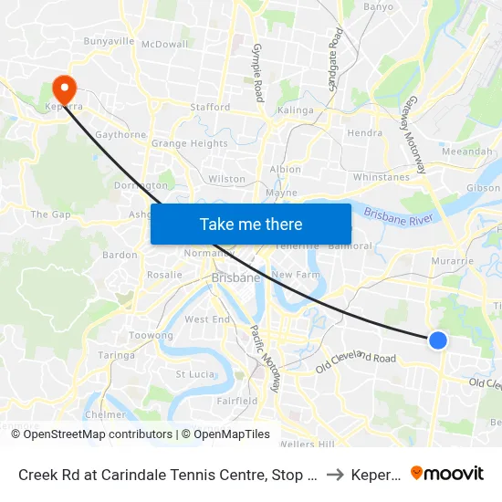 Creek Rd at Carindale Tennis Centre, Stop 46 to Keperra map