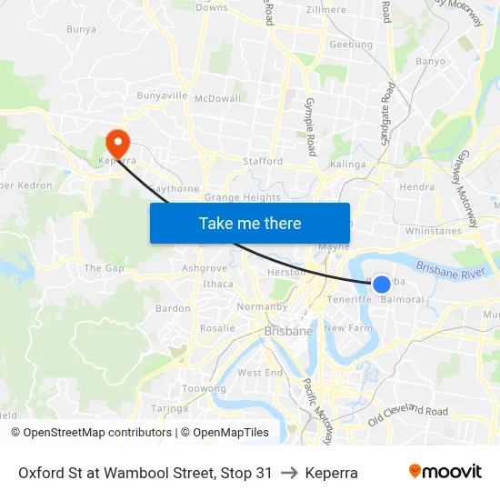 Oxford St at Wambool Street, Stop 31 to Keperra map