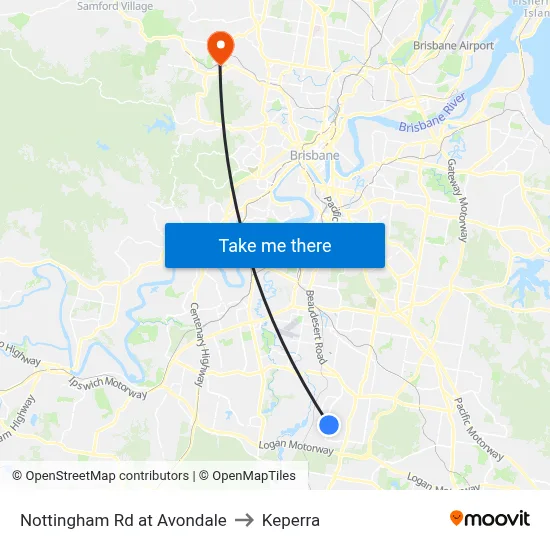 Nottingham Rd at Avondale to Keperra map