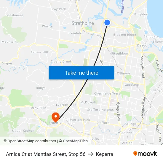 Arnica Cr at Mantias Street, Stop 56 to Keperra map