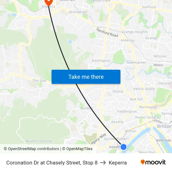 Coronation Dr at Chasely Street, Stop 8 to Keperra map