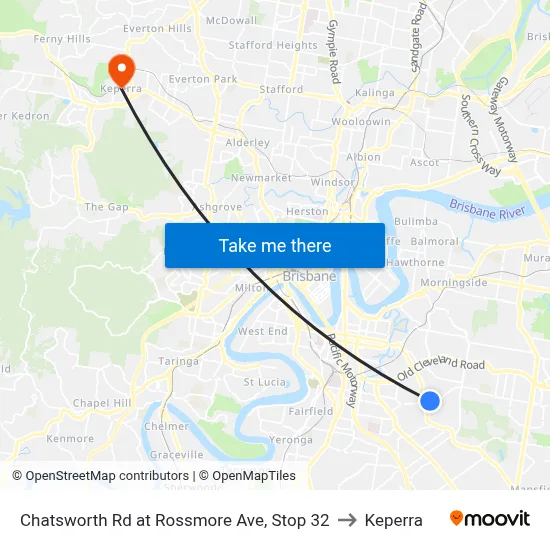 Chatsworth Rd at Rossmore Ave, Stop 32 to Keperra map