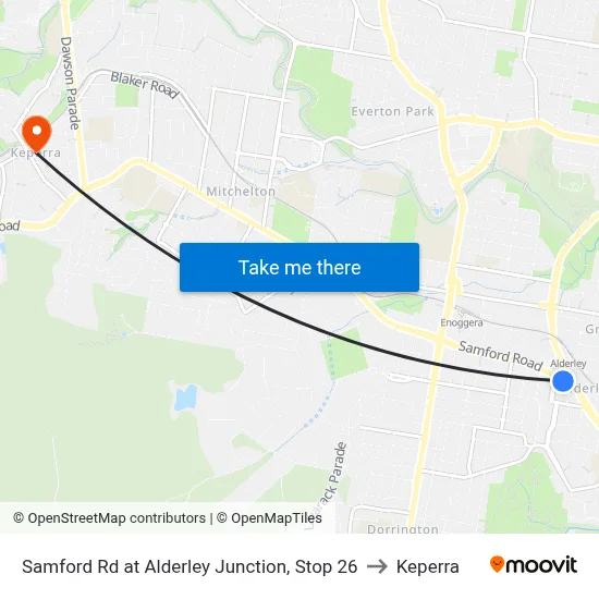 Samford Rd at Alderley Junction, Stop 26 to Keperra map