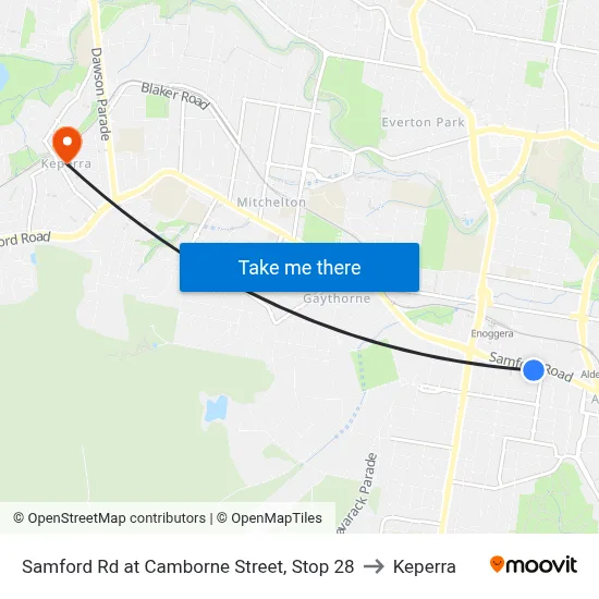 Samford Rd at Camborne Street, Stop 28 to Keperra map