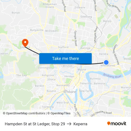 Hampden St at St Ledger, Stop 29 to Keperra map