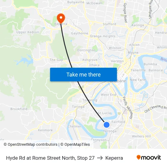 Hyde Rd at Rome Street North, Stop 27 to Keperra map