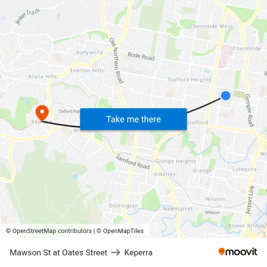 Mawson St at Oates Street to Keperra map