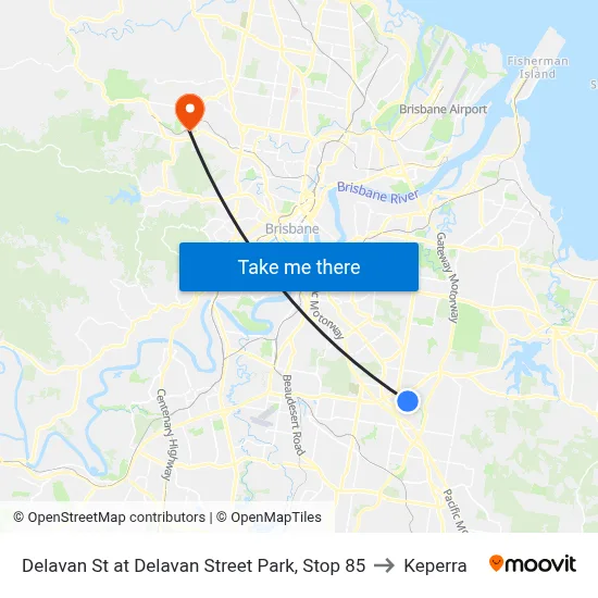 Delavan St at Delavan Street Park, Stop 85 to Keperra map