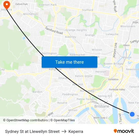 Sydney St at Llewellyn Street to Keperra map