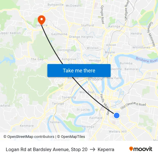Logan Rd at Bardsley Avenue, Stop 20 to Keperra map