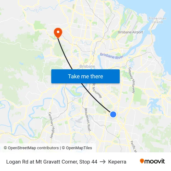 Logan Rd at Mt Gravatt Corner, Stop 44 to Keperra map