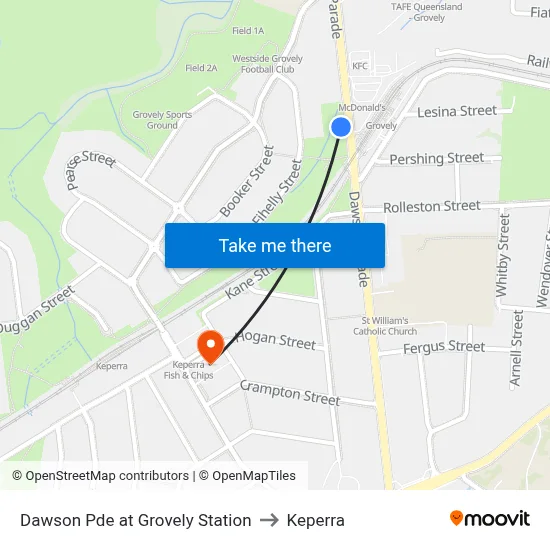 Dawson Pde at Grovely Station to Keperra map