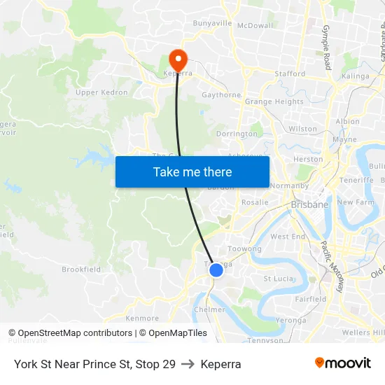 York St Near Prince St, Stop 29 to Keperra map