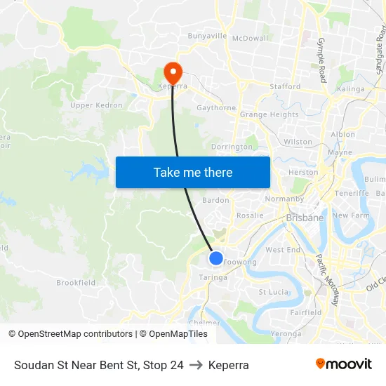 Soudan St Near Bent St, Stop 24 to Keperra map