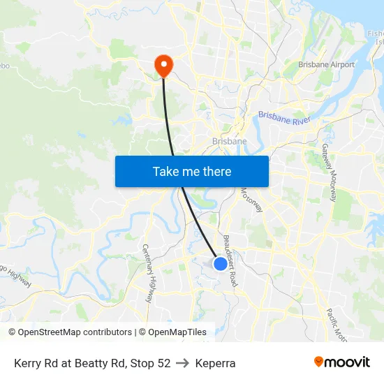 Kerry Rd at Beatty Rd, Stop 52 to Keperra map