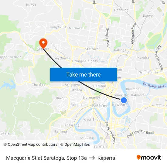 Macquarie St at Saratoga, Stop 13a to Keperra map