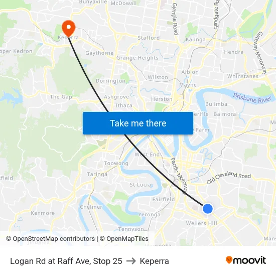 Logan Rd at Raff Ave, Stop 25 to Keperra map