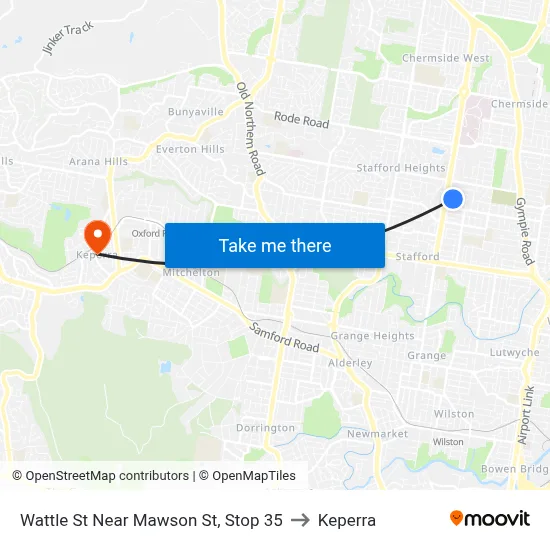 Wattle St Near Mawson St, Stop 35 to Keperra map