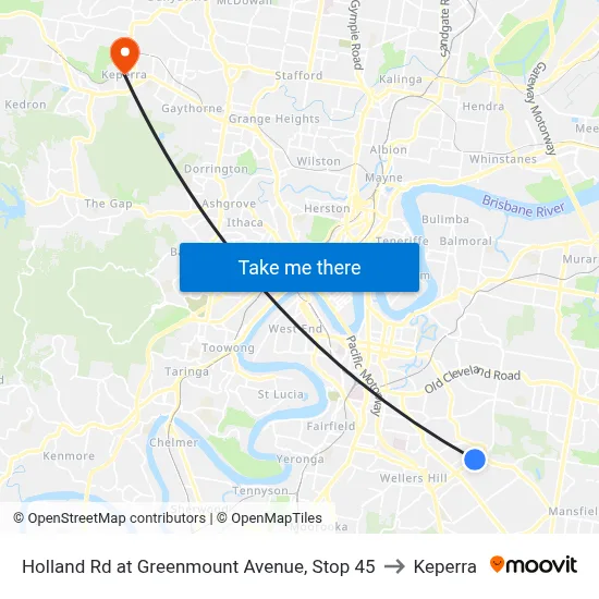 Holland Rd at Greenmount Avenue, Stop 45 to Keperra map