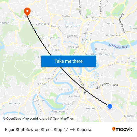 Elgar St at Rowton Street, Stop 47 to Keperra map