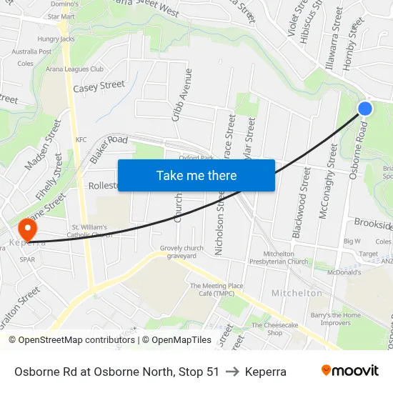Osborne Rd at Osborne North, Stop 51 to Keperra map