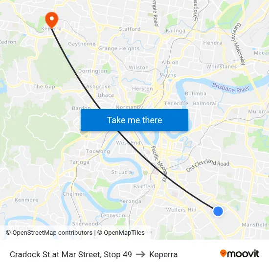 Cradock St at Mar Street, Stop 49 to Keperra map