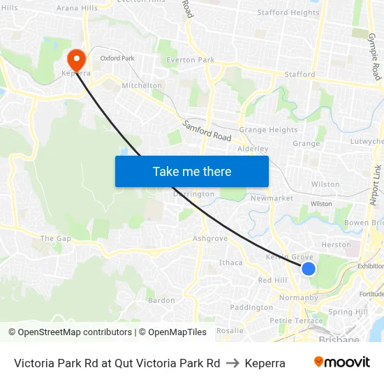 Victoria Park Rd at Qut Victoria Park Rd to Keperra map