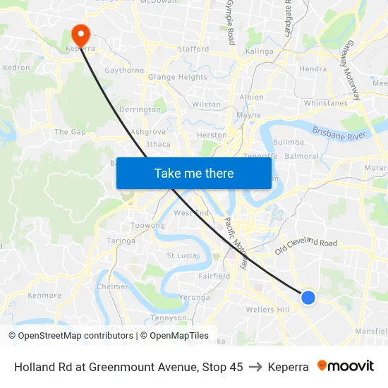 Holland Rd at Greenmount Avenue, Stop 45 to Keperra map