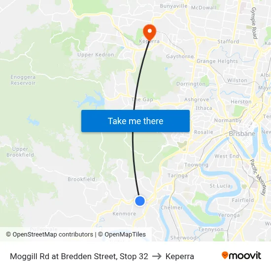 Moggill Rd at Bredden Street, Stop 32 to Keperra map